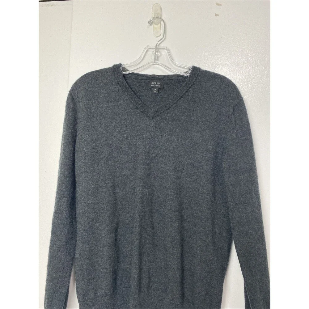 J. Crew Sweater Top Size M 100% Merino Wool Womens Dark Gray V Neck Soft Slim